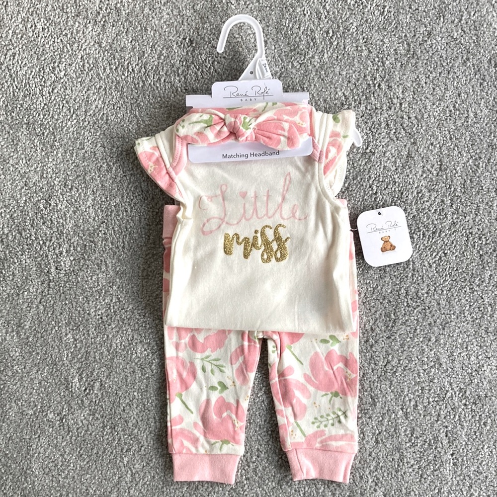 Rene Rofe 3 piece pink floral outfit 0-3 months